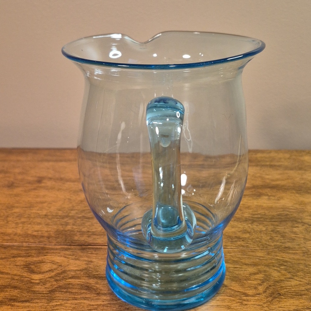 VINTAGE MCM 1970s Aqua Blue Glass Pitcher & Set of 4 Matching Glass Tumblers - Picture 10 of 17